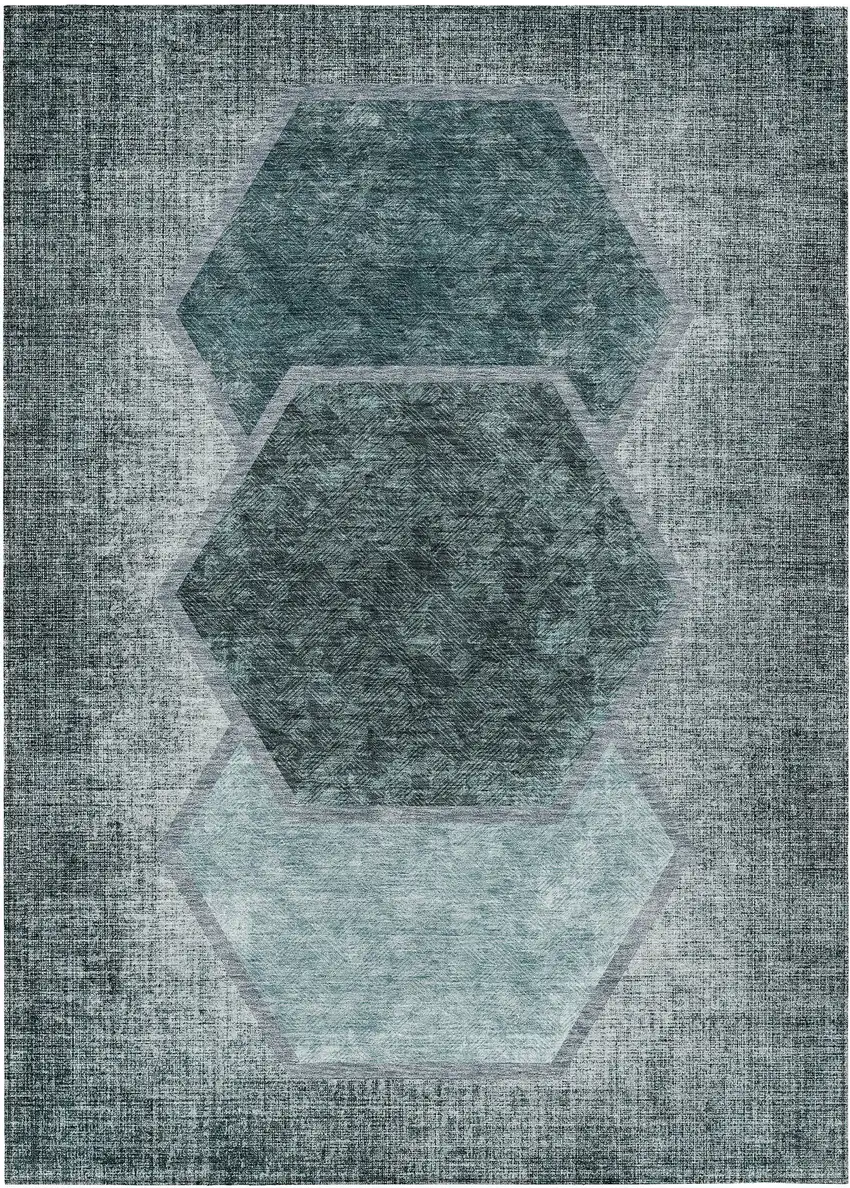 Teal Blue Aqua And Ivory Geometric Washable Indoor Outdoor Area Rug Photo 2