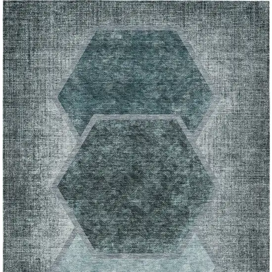Teal Blue Aqua And Ivory Geometric Washable Indoor Outdoor Area Rug Photo 7