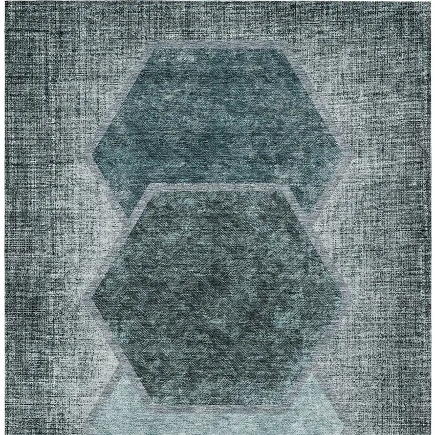 Teal Blue Aqua And Ivory Geometric Washable Indoor Outdoor Area Rug Photo 7