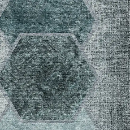 Teal Blue Aqua And Ivory Geometric Washable Indoor Outdoor Area Rug Photo 6