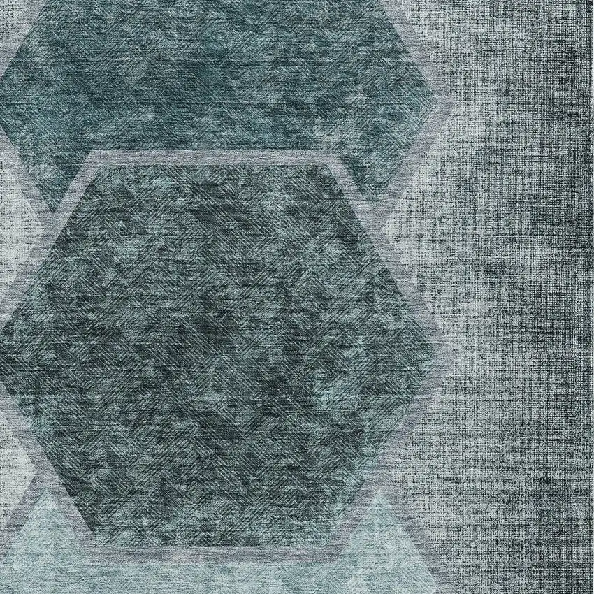 Teal Blue Aqua And Ivory Geometric Washable Indoor Outdoor Area Rug Photo 6