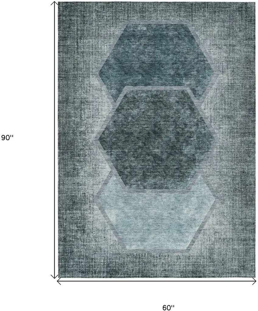 Teal Blue Aqua And Ivory Geometric Washable Indoor Outdoor Area Rug Photo 3