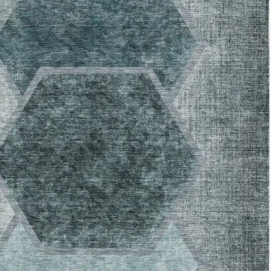 Teal Blue Aqua And Ivory Geometric Washable Indoor Outdoor Area Rug Photo 5