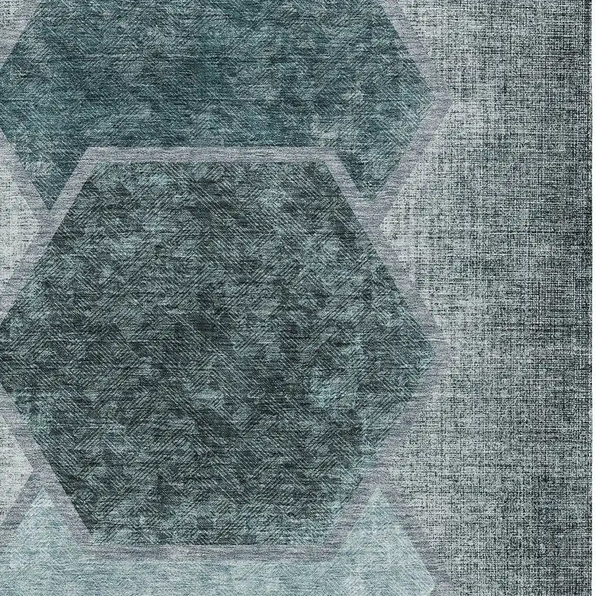 Teal Blue Aqua And Ivory Geometric Washable Indoor Outdoor Area Rug Photo 5