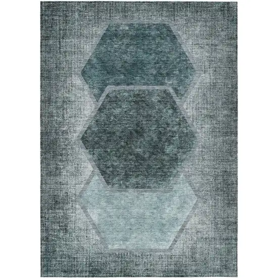 Teal Blue Aqua And Ivory Geometric Washable Indoor Outdoor Area Rug Photo 2