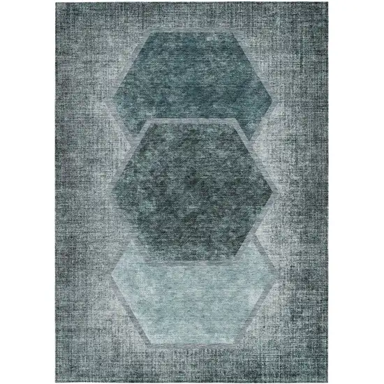 Teal Blue Aqua And Ivory Geometric Washable Indoor Outdoor Area Rug Photo 6