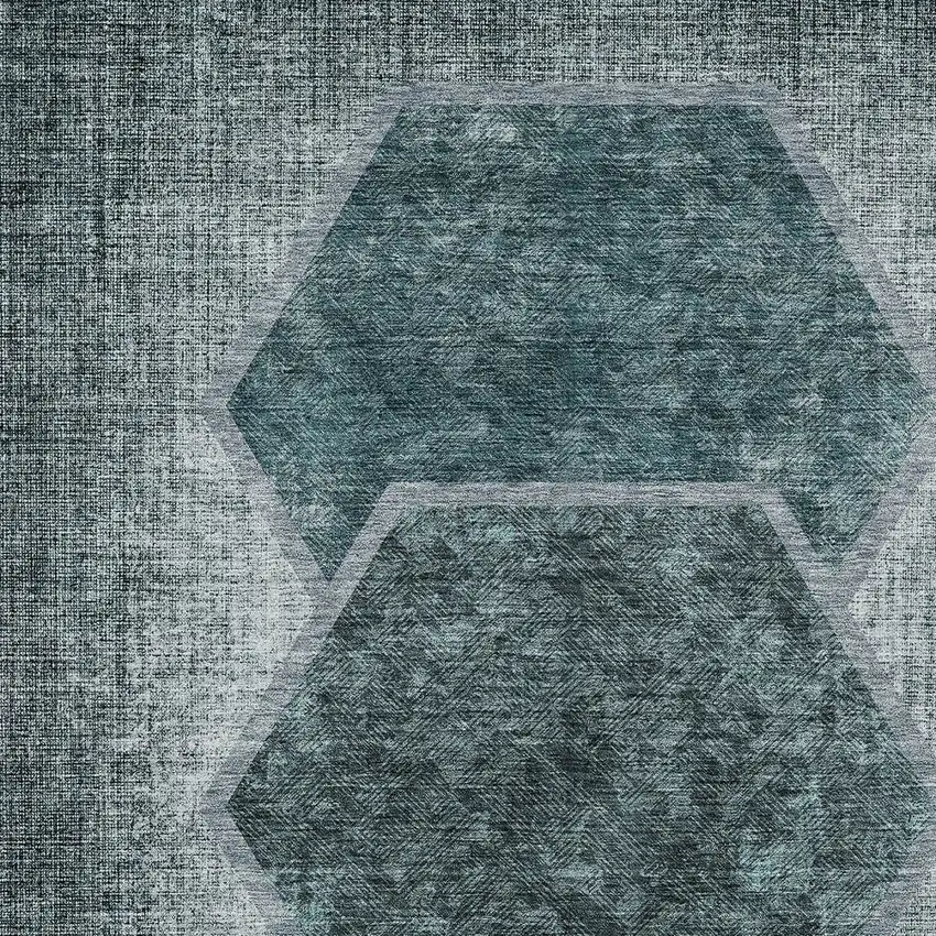 Teal Blue Aqua And Ivory Geometric Washable Indoor Outdoor Area Rug Photo 6