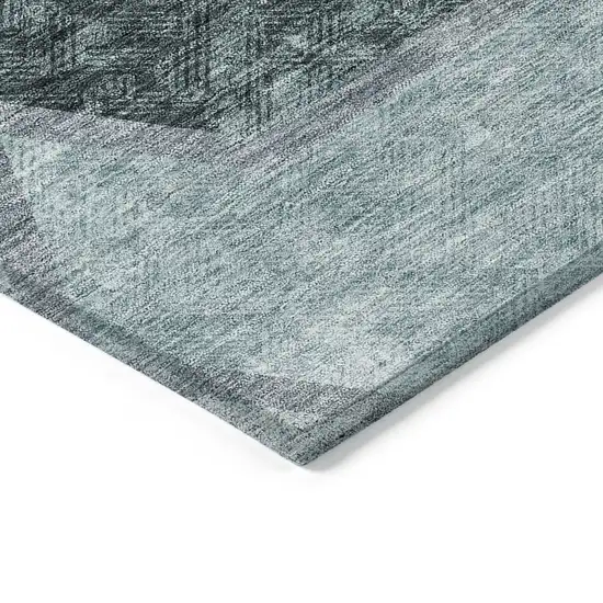 Teal Blue Aqua And Ivory Geometric Washable Indoor Outdoor Area Rug Photo 5