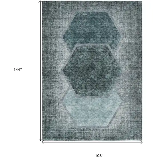 Teal Blue Aqua And Ivory Geometric Washable Indoor Outdoor Area Rug Photo 3