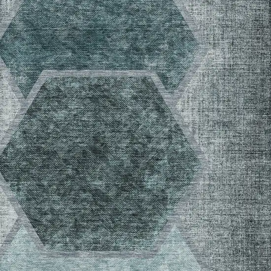Teal Blue Aqua And Ivory Geometric Washable Indoor Outdoor Area Rug Photo 6
