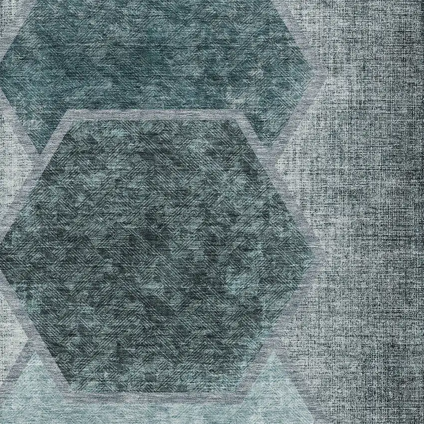 Teal Blue Aqua And Ivory Geometric Washable Indoor Outdoor Area Rug Photo 6