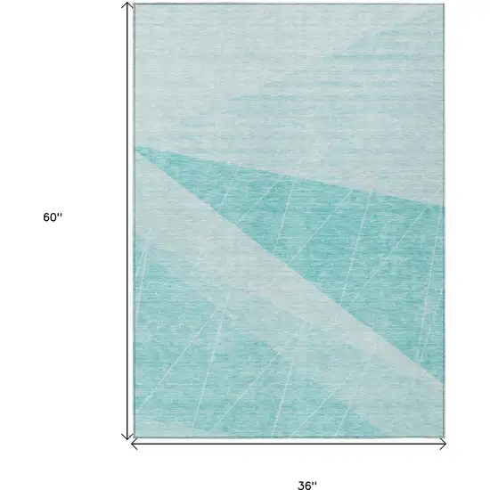 Teal Blue Aqua And Ivory Geometric Washable Indoor Outdoor Area Rug Photo 3