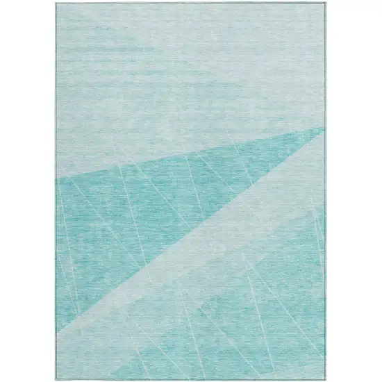 Teal Blue Aqua And Ivory Geometric Washable Indoor Outdoor Area Rug Photo 5