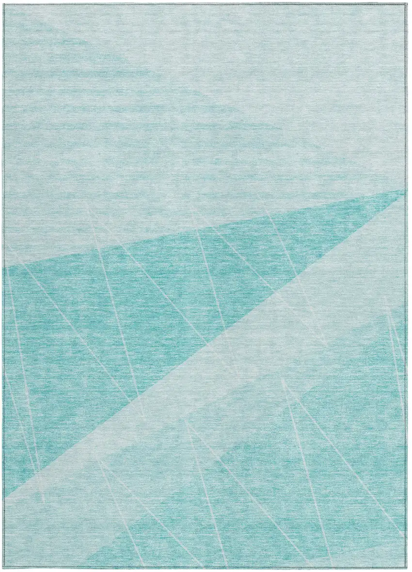 Teal Blue Aqua And Ivory Geometric Washable Indoor Outdoor Area Rug Photo 5
