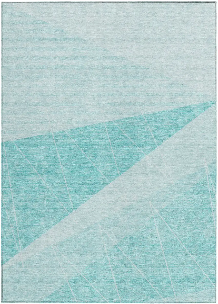 Teal Blue Aqua And Ivory Geometric Washable Indoor Outdoor Area Rug Photo 5