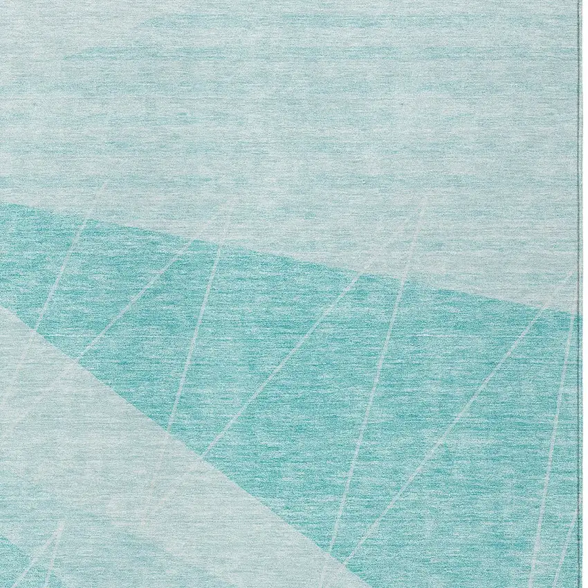 Teal Blue Aqua And Ivory Geometric Washable Indoor Outdoor Area Rug Photo 5