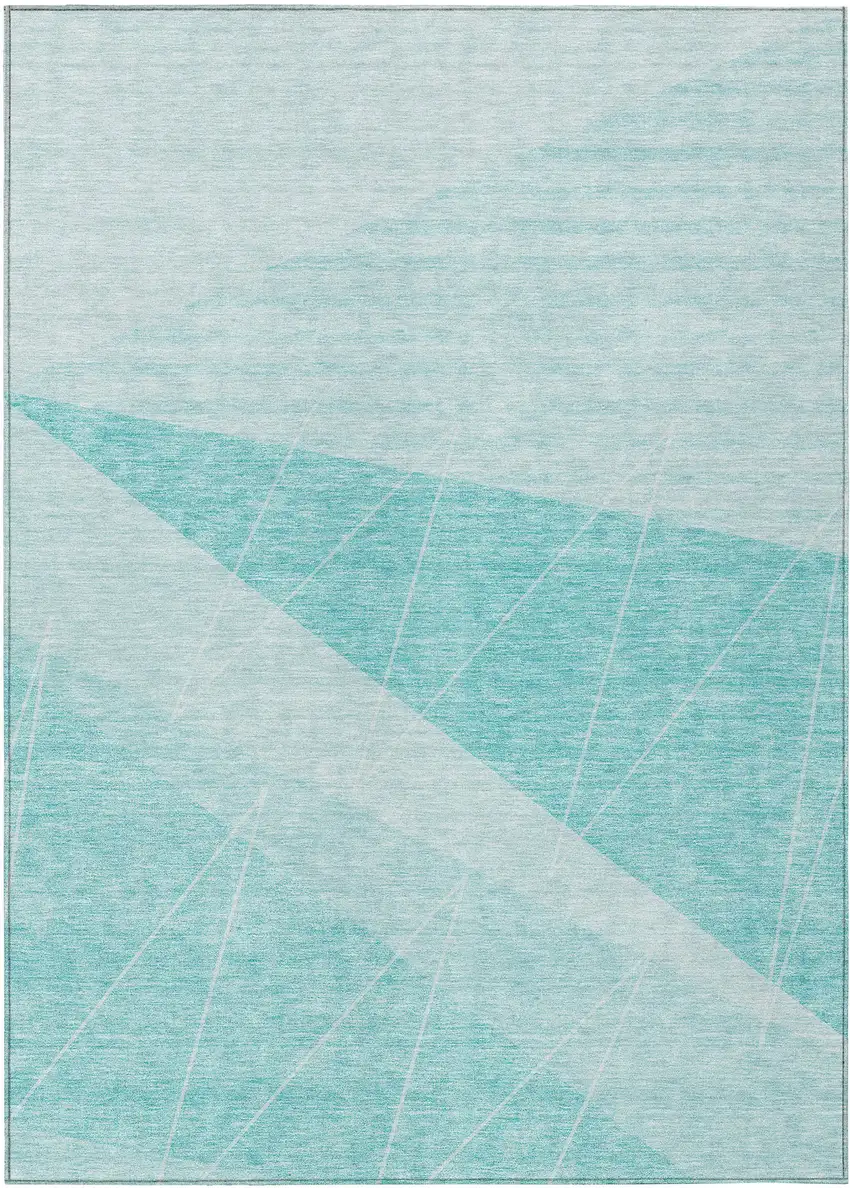 Teal Blue Aqua And Ivory Geometric Washable Indoor Outdoor Area Rug Photo 1