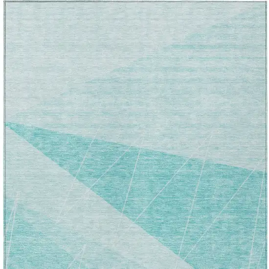 Teal Blue Aqua And Ivory Geometric Washable Indoor Outdoor Area Rug Photo 5
