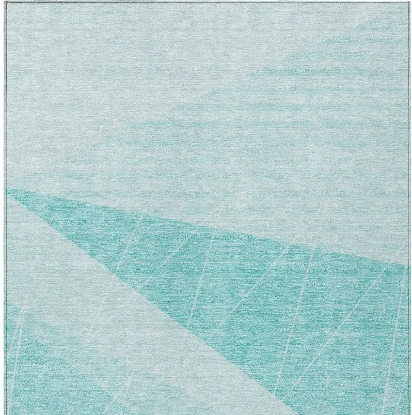 Teal Blue Aqua And Ivory Geometric Washable Indoor Outdoor Area Rug Photo 5