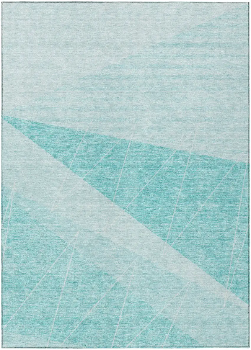 Teal Blue Aqua And Ivory Geometric Washable Indoor Outdoor Area Rug Photo 1