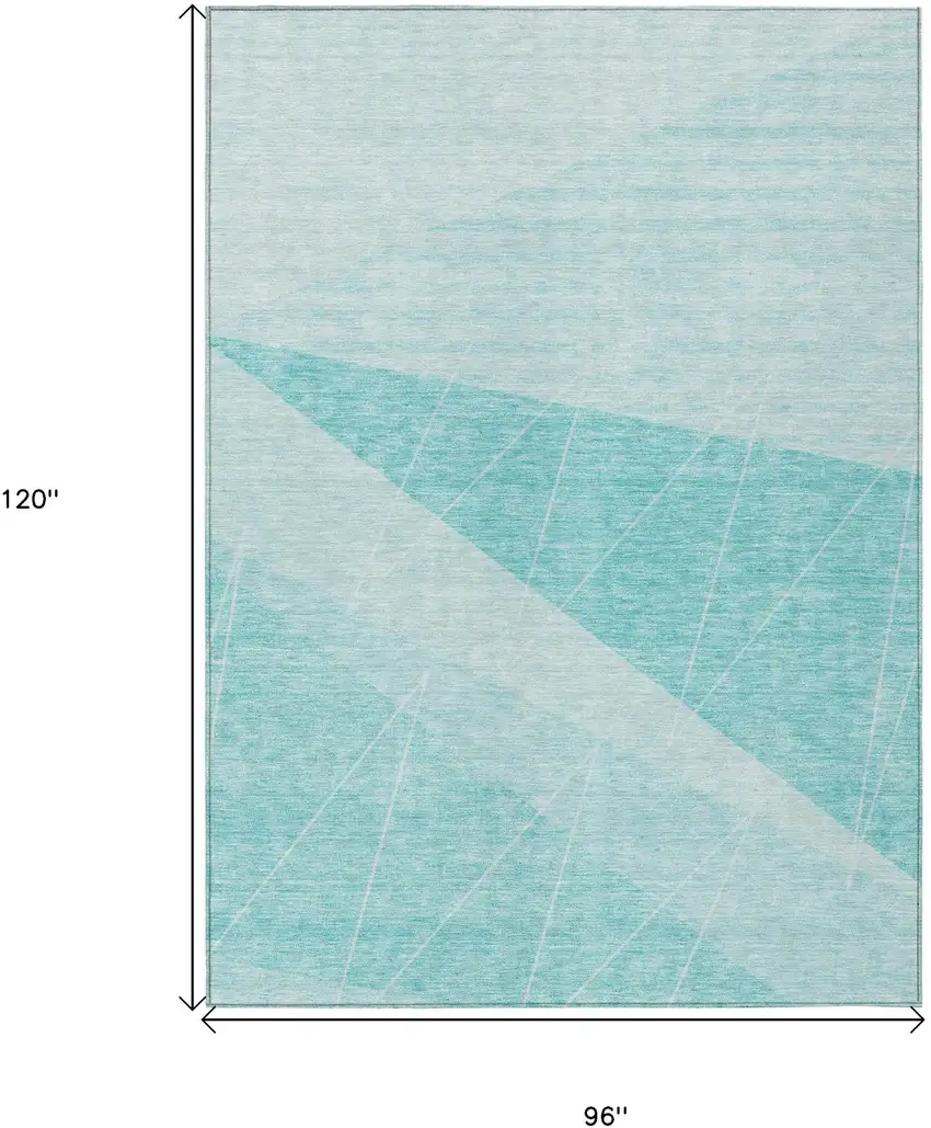 Teal Blue Aqua And Ivory Geometric Washable Indoor Outdoor Area Rug Photo 3