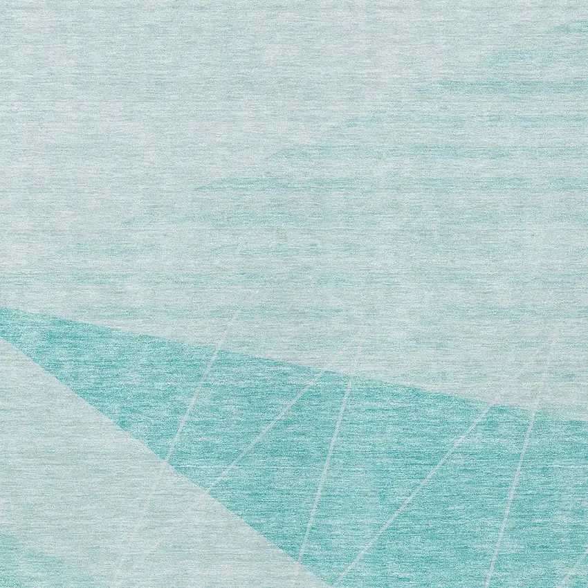 Teal Blue Aqua And Ivory Geometric Washable Indoor Outdoor Area Rug Photo 4