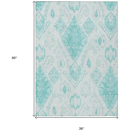Teal Blue Aqua And Ivory Moroccan Washable Indoor Outdoor Area Rug Photo 6