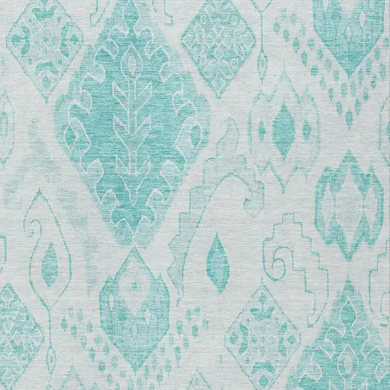 Teal Blue Aqua And Ivory Moroccan Washable Indoor Outdoor Area Rug Photo 4