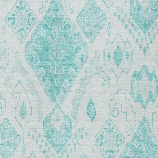 Teal Blue Aqua And Ivory Moroccan Washable Indoor Outdoor Area Rug Photo 5