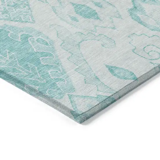 Teal Blue Aqua And Ivory Moroccan Washable Indoor Outdoor Area Rug Photo 4