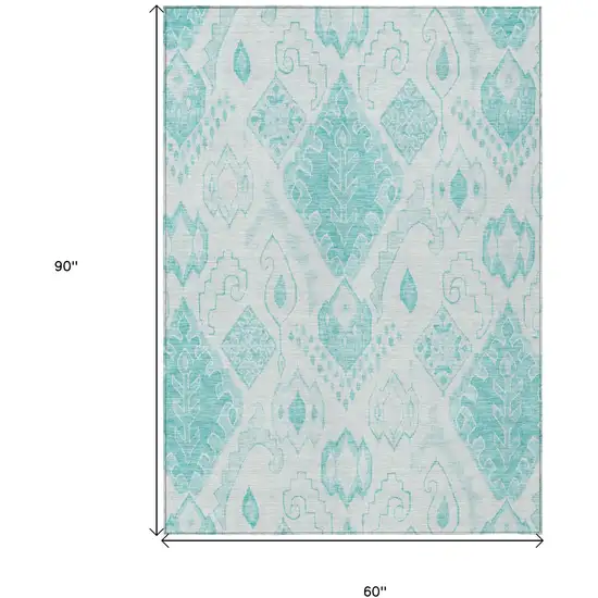 Teal Blue Aqua And Ivory Moroccan Washable Indoor Outdoor Area Rug Photo 3