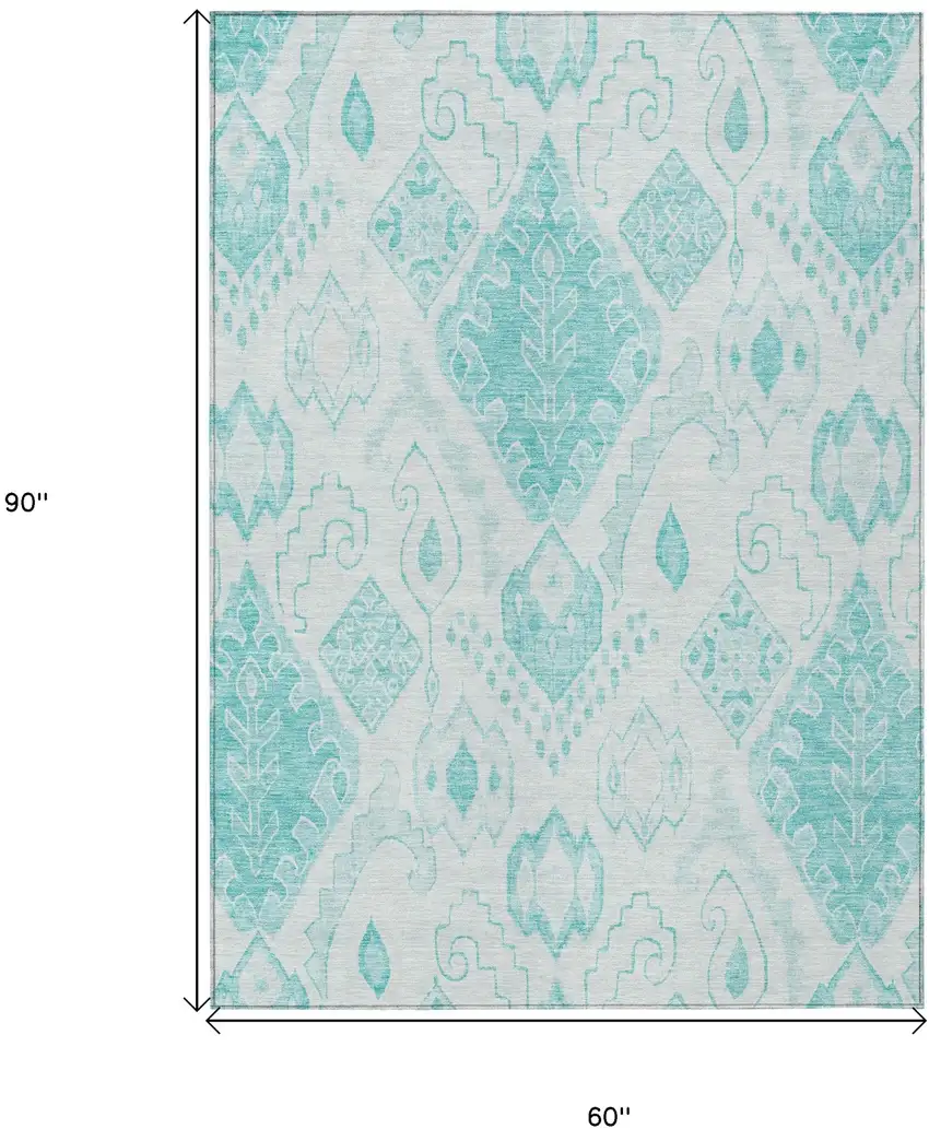Teal Blue Aqua And Ivory Moroccan Washable Indoor Outdoor Area Rug Photo 3