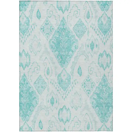 Teal Blue Aqua And Ivory Moroccan Washable Indoor Outdoor Area Rug Photo 2