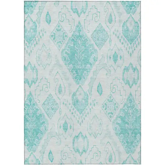 Teal Blue Aqua And Ivory Moroccan Washable Indoor Outdoor Area Rug Photo 2