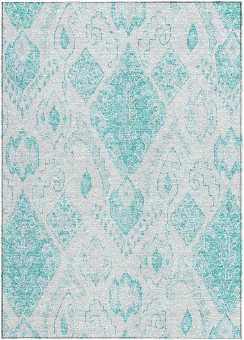 Teal Blue Aqua And Ivory Moroccan Washable Indoor Outdoor Area Rug Photo 6