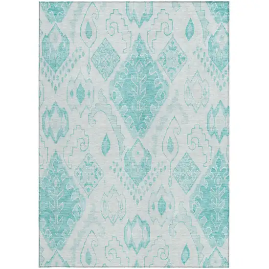 Teal Blue Aqua And Ivory Moroccan Washable Indoor Outdoor Area Rug Photo 6