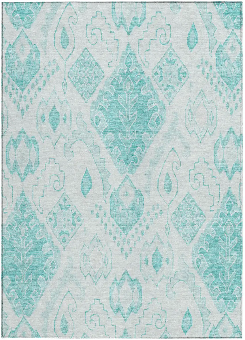 Teal Blue Aqua And Ivory Moroccan Washable Indoor Outdoor Area Rug Photo 6