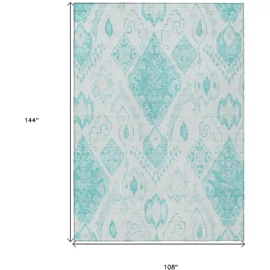 Teal Blue Aqua And Ivory Moroccan Washable Indoor Outdoor Area Rug Photo 3