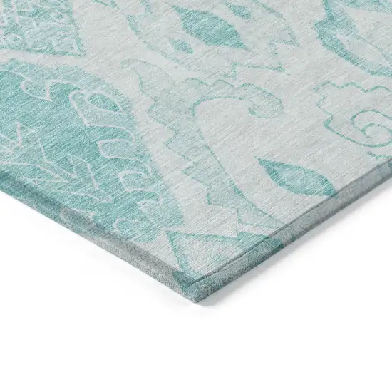 Teal Blue Aqua And Ivory Moroccan Washable Indoor Outdoor Area Rug Photo 4