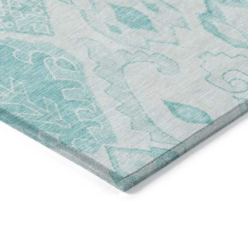 Teal Blue Aqua And Ivory Moroccan Washable Indoor Outdoor Area Rug Photo 4