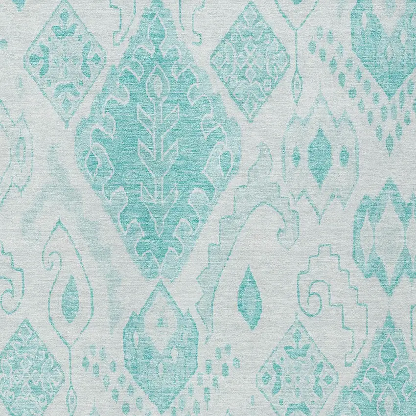 Teal Blue Aqua And Ivory Moroccan Washable Indoor Outdoor Area Rug Photo 5