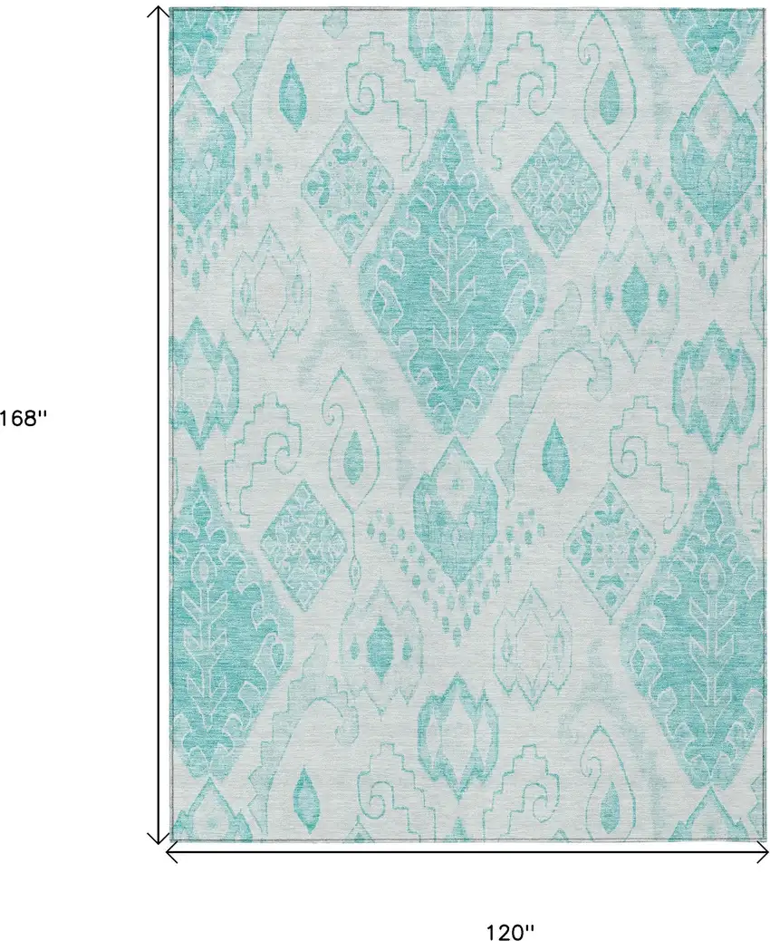 Teal Blue Aqua And Ivory Moroccan Washable Indoor Outdoor Area Rug Photo 3