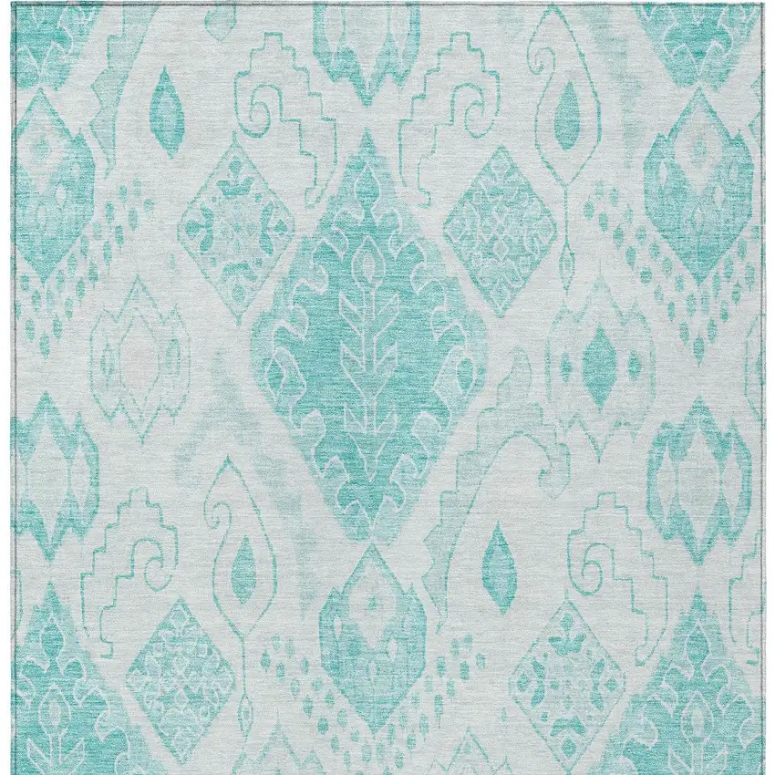 Teal Blue Aqua And Ivory Moroccan Washable Indoor Outdoor Area Rug Photo 6