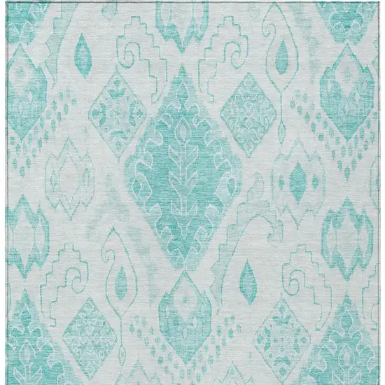 Teal Blue Aqua And Ivory Moroccan Washable Indoor Outdoor Area Rug Photo 6