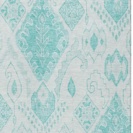 Teal Blue Aqua And Ivory Moroccan Washable Indoor Outdoor Area Rug Photo 5