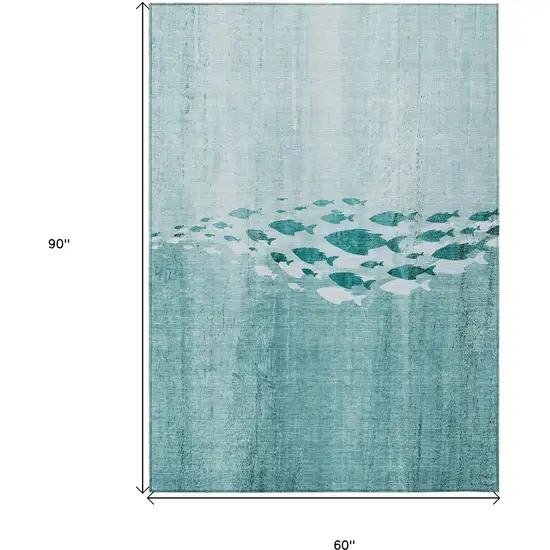 Teal Blue Aqua And Ivory Nautical Washable Indoor Outdoor Area Rug Photo 9