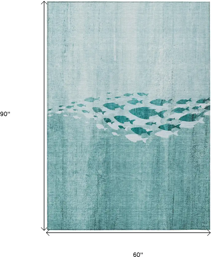 Teal Blue Aqua And Ivory Nautical Washable Indoor Outdoor Area Rug Photo 9