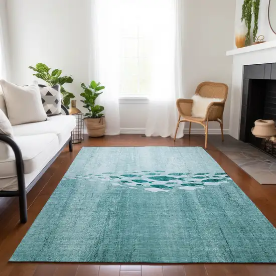 Teal Blue Aqua And Ivory Nautical Washable Indoor Outdoor Area Rug Photo 7