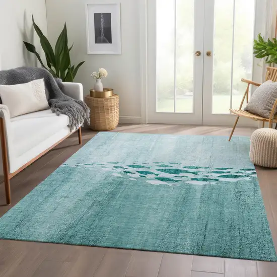Teal Blue Aqua And Ivory Nautical Washable Indoor Outdoor Area Rug Photo 6