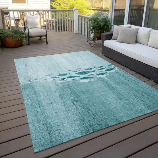 Teal Blue Aqua And Ivory Nautical Washable Indoor Outdoor Area Rug Photo 8